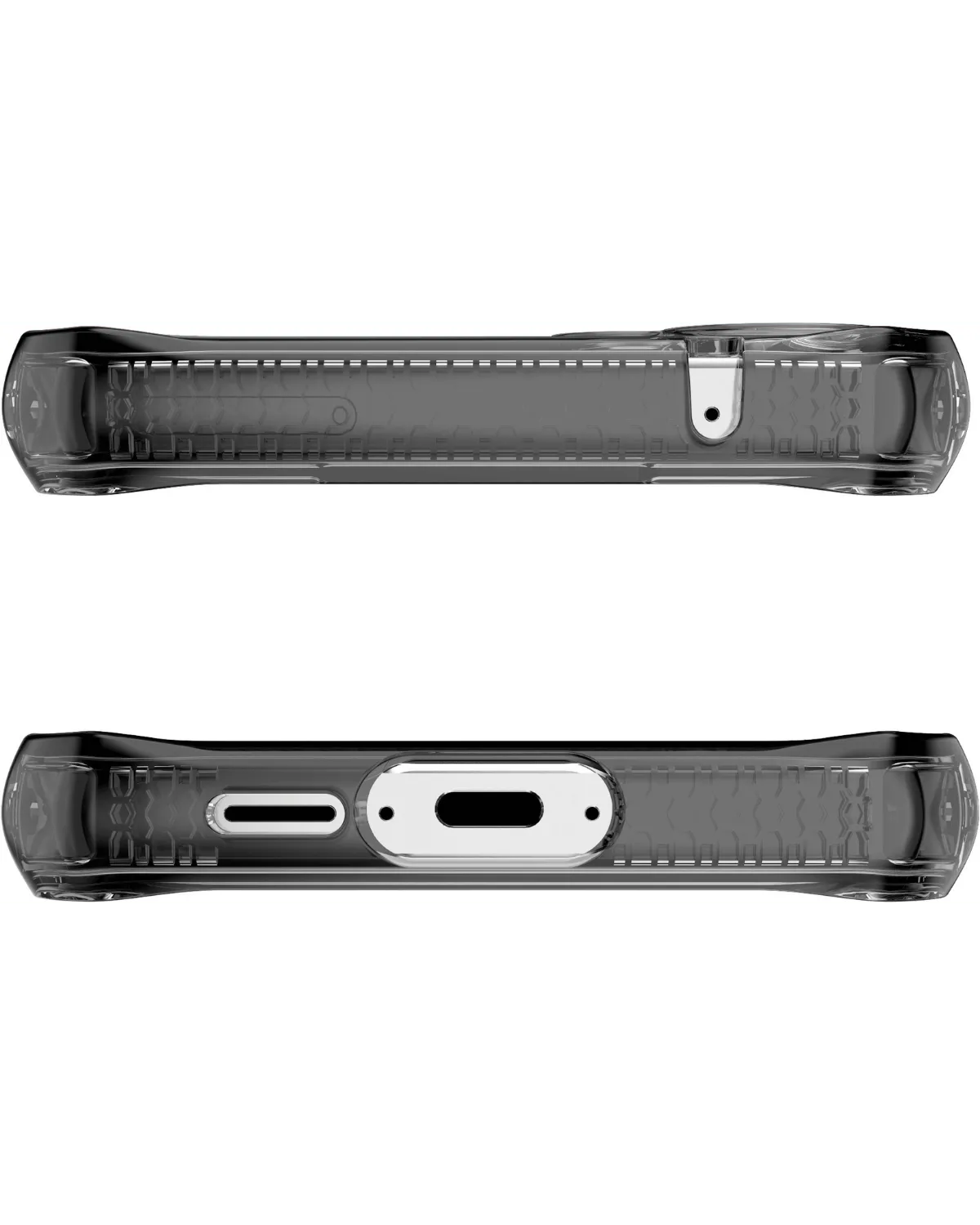 Onder- en bovenkant van de Itskins hoes met uitsparingen voor poorten en koordbevestiging.