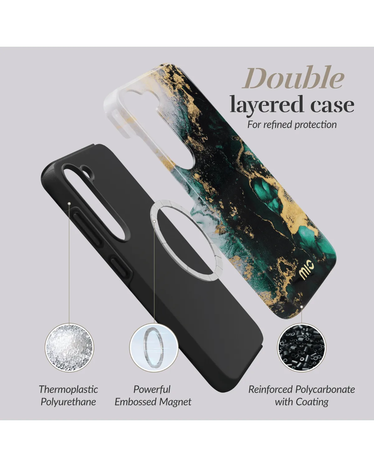 Dubbel gelaagd hoesje met magnetische ring en schokabsorberende kern voor Galaxy A55 5G.