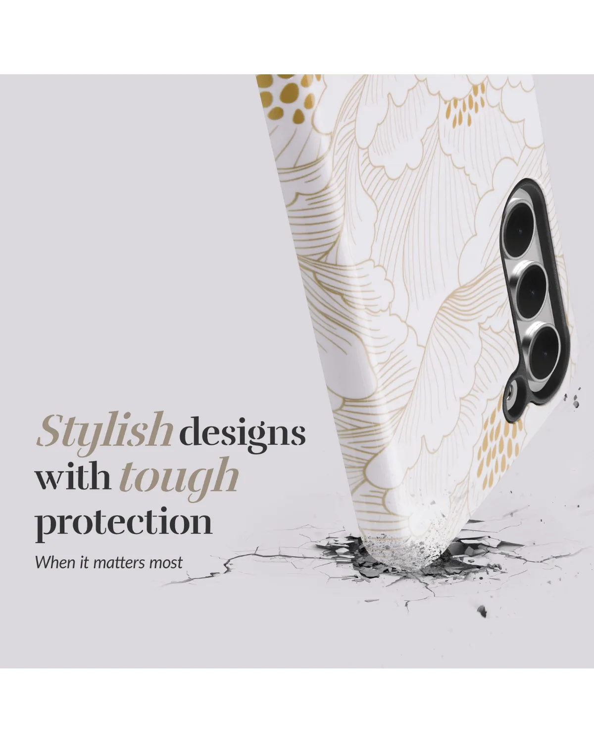 Stijlvol wit telefoonhoesje met bloemenpatroon voor Samsung S24 Ultra 5G, schokbestendig ontwerp.