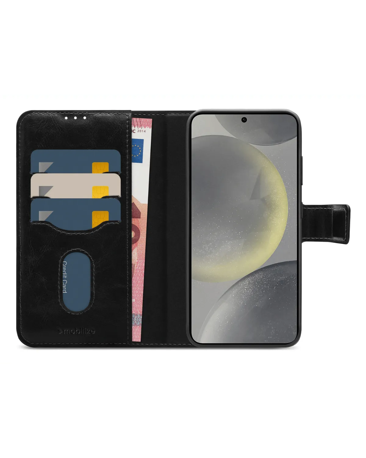 Binnenkant van het Mobilize 2In1 hoesje, met opbergvakken voor pasjes en briefgeld, perfect voor dagelijks gebruik.