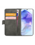Opengeklapte zwarte lederen Mobilize Classic Gelly Wallet case voor Galaxy A55 met ruimte voor pasjes en briefgeld.