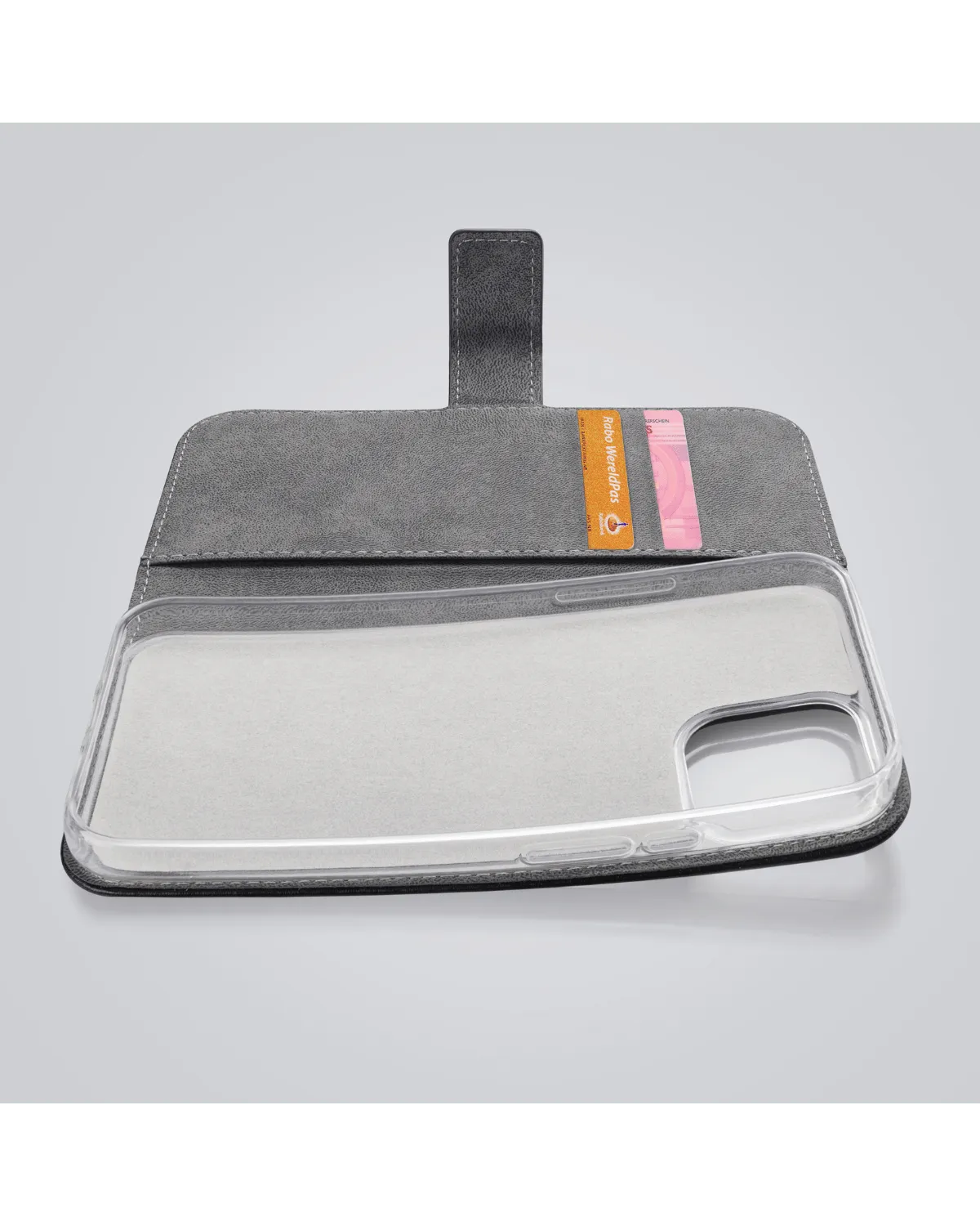 Open Mobilize Wallet Case, transparante TPU-houder voor extra grip en bescherming van de Samsung Galaxy S24 5G.