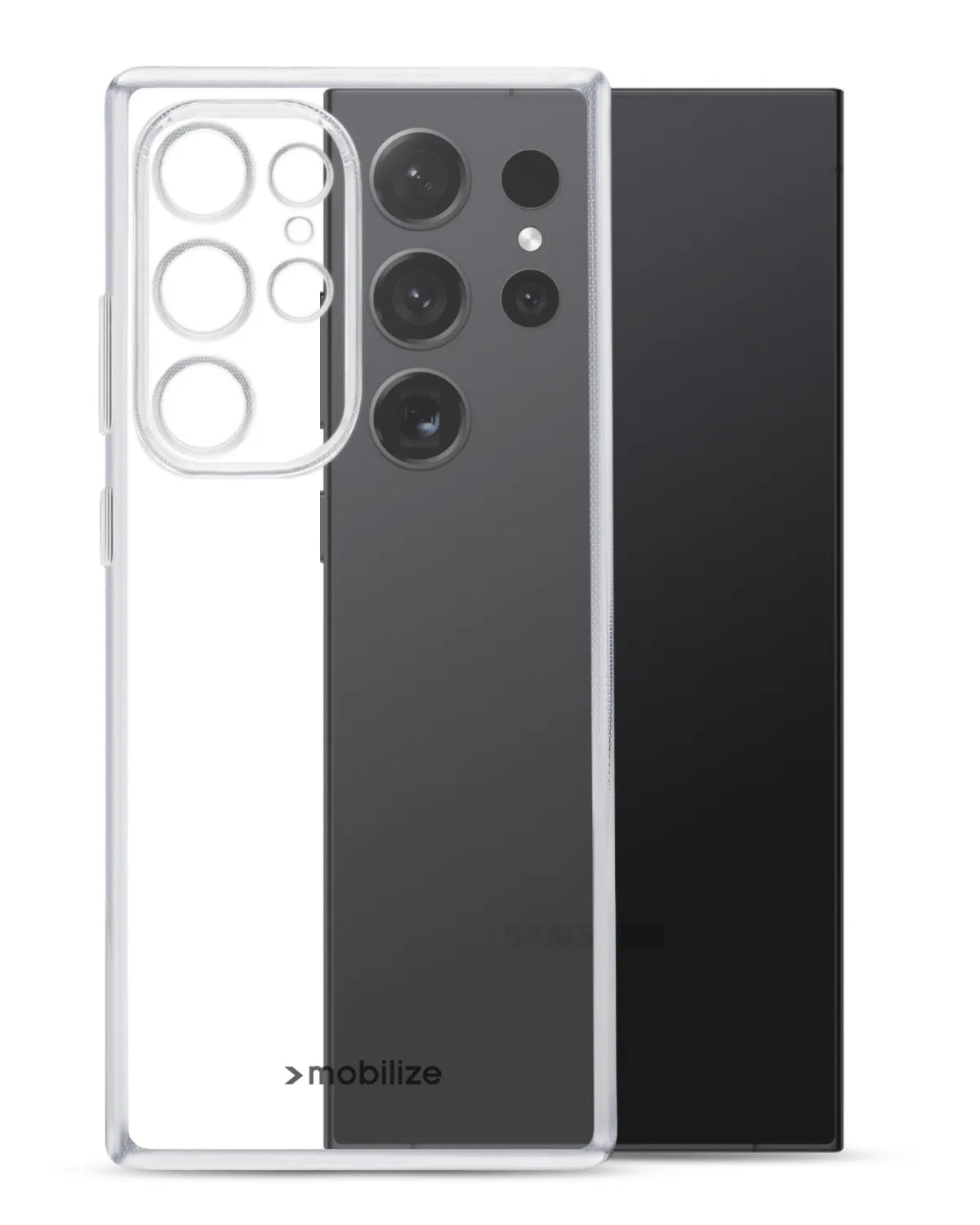 Transparante Mobilize Gelly Case voor Samsung Galaxy S23 Ultra, met stevige pasvorm en beschermende camera-uitsparing.