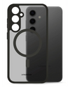 Zwart MagSafe-compatibel hybride hoesje voor Samsung Galaxy S24 FE 5G, met transparant design en sterke bescherming.