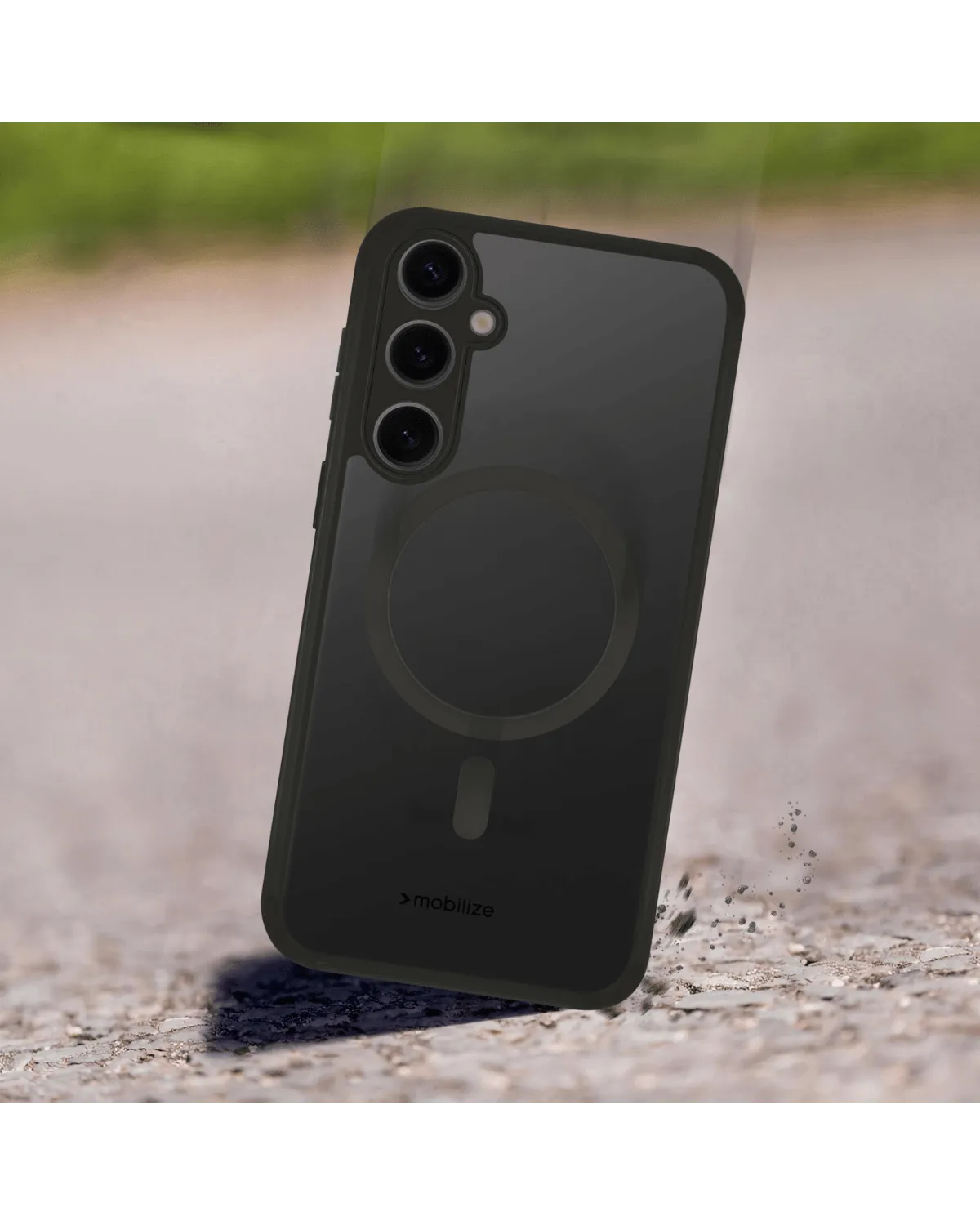Valbestendige Mobilize MagSafe case voor Samsung Galaxy S25 5G, met schokabsorberende randen.