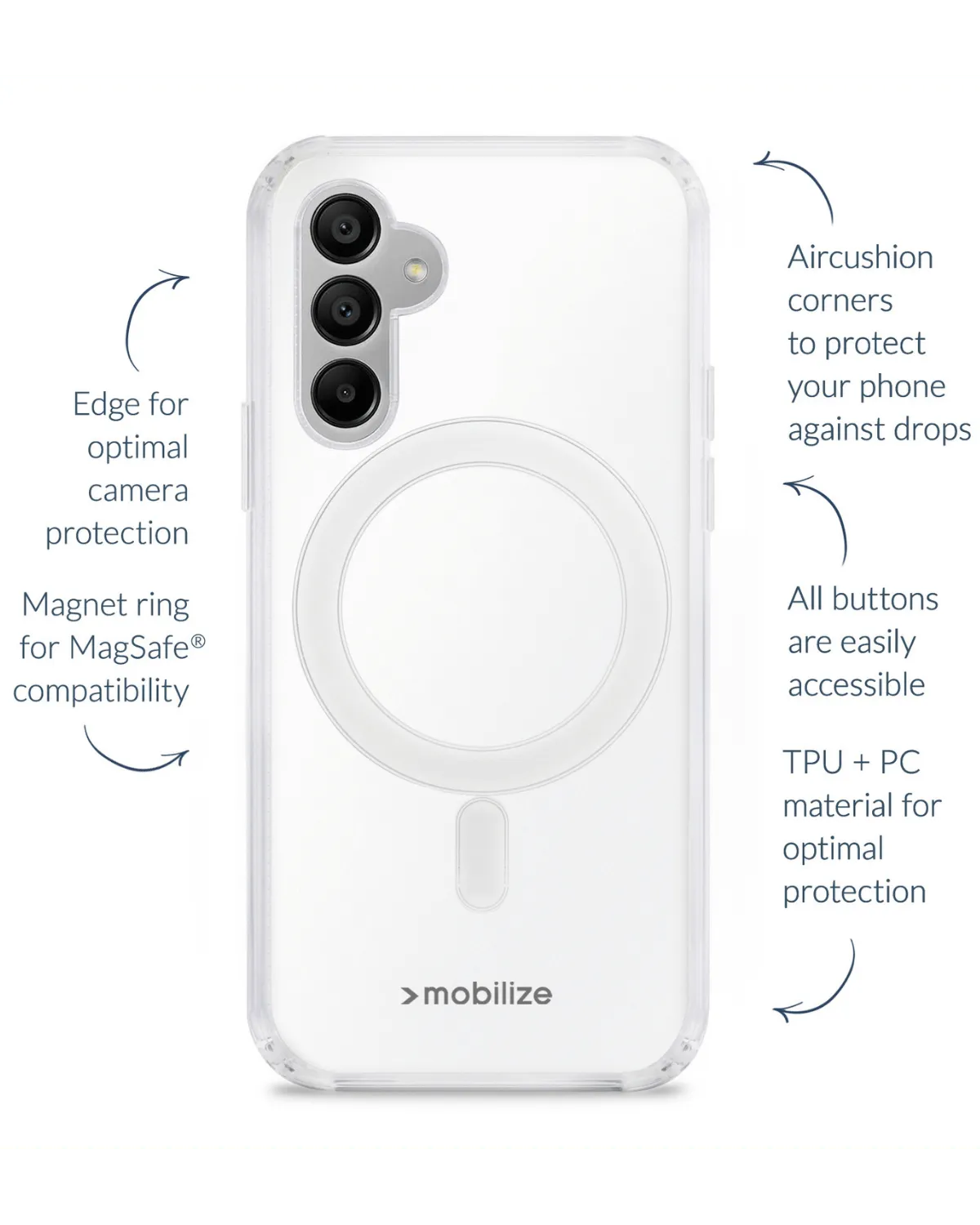 Transparant hoesje met MagSafe-compatibiliteit en aircushion hoeken voor Samsung Galaxy S24 FE 5G.