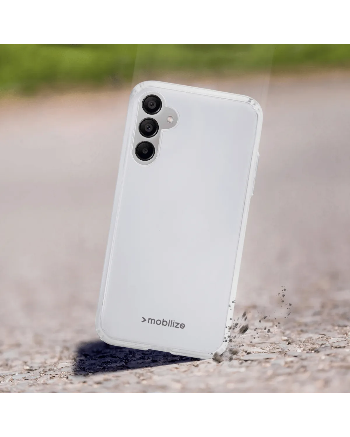 Transparant telefoonhoesje voor Samsung Galaxy A55 met schokabsorberende hoeken en verhoogde cameraring.