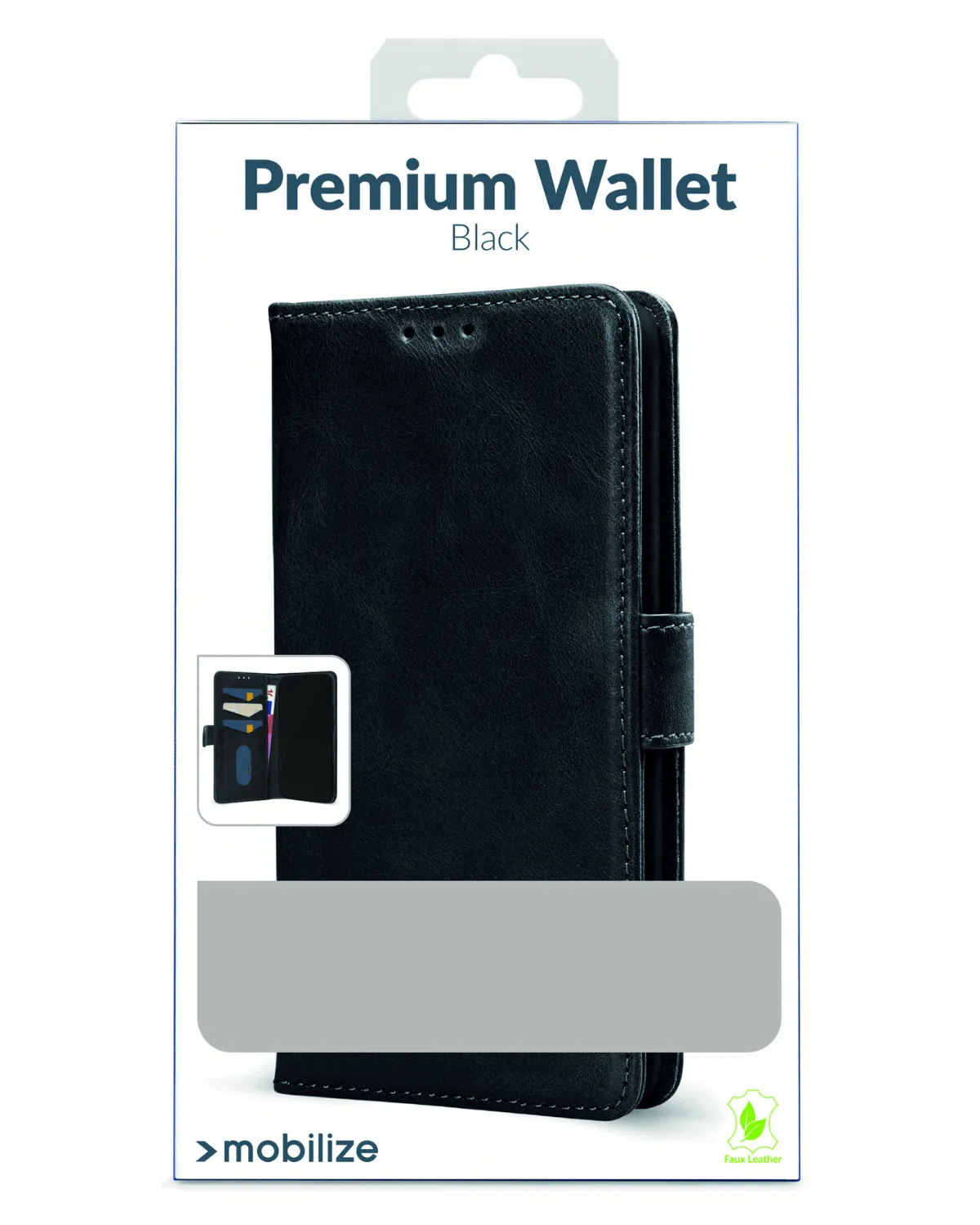 Verpakking van zwarte Mobilize Wallet Book case voor Samsung Galaxy A55 5G, met kaarthouder en magnetische sluiting.