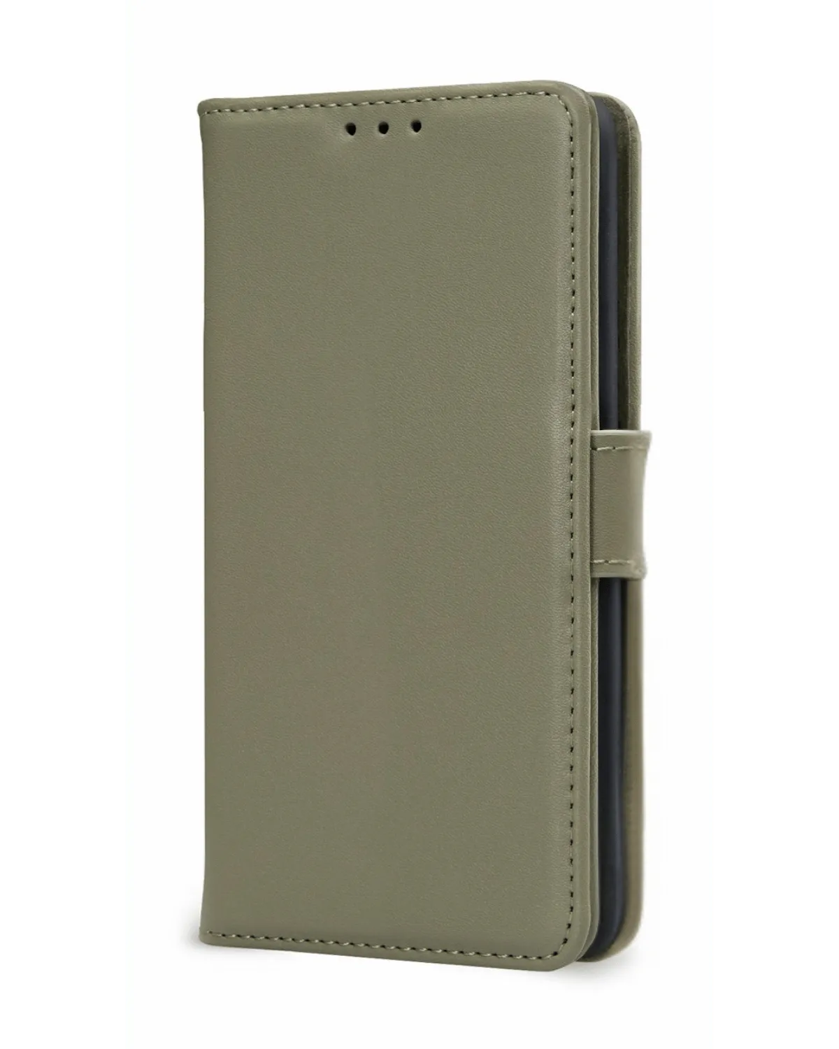 Voorkant van de Mobilize Premium Gelly Wallet Book Case in groen voor Samsung Galaxy S24 5G. Hoogwaardig kunstleer met magneetsluiting.