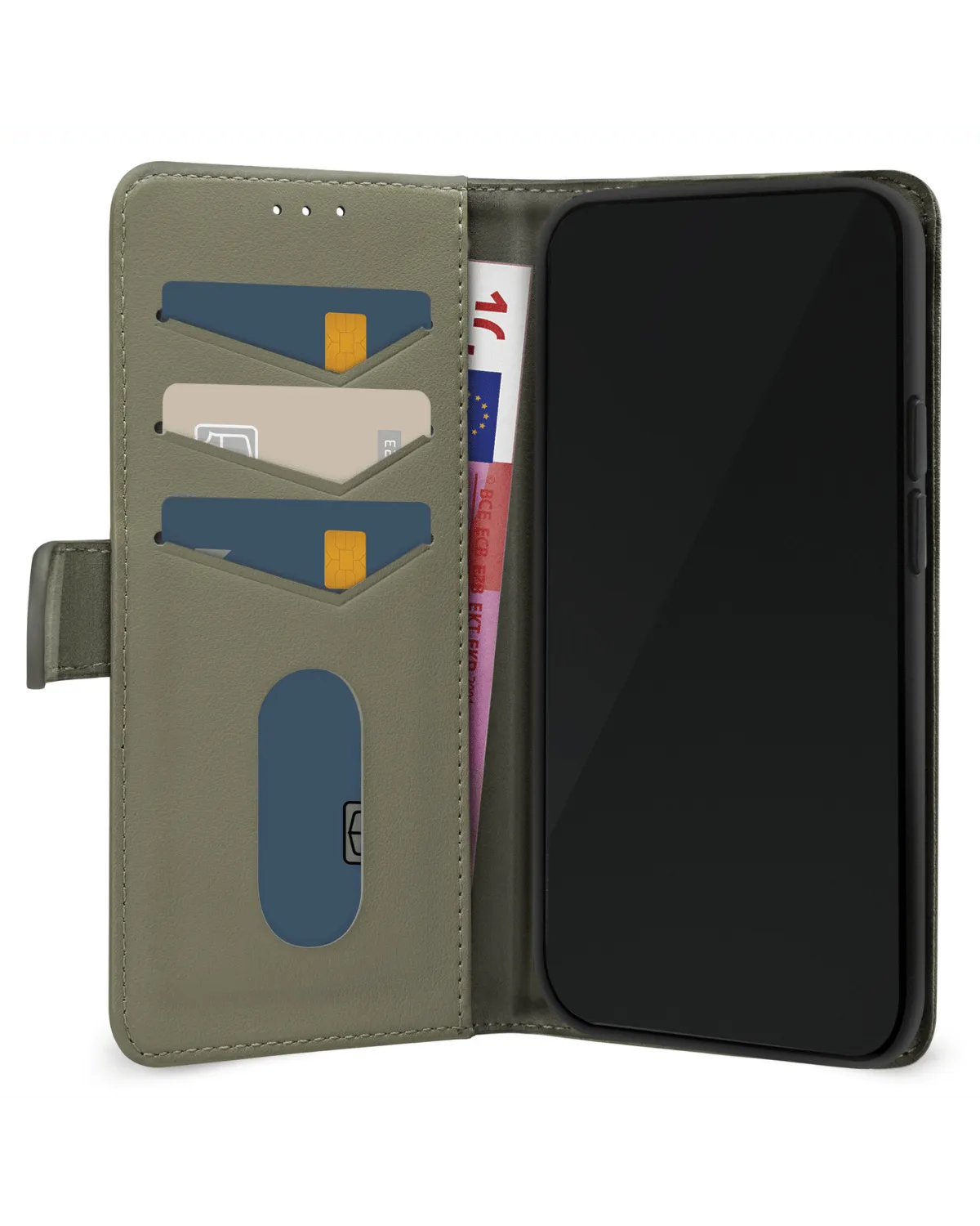 Mobilize Wallet Case groen met vakken voor pasjes en biljetten, speciaal voor Samsung Galaxy S24 FE 5G.