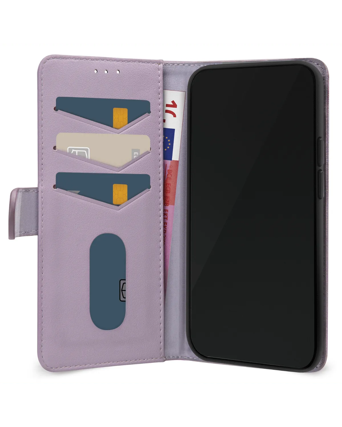 Mobilize Wallet Case paars met vakken voor pasjes en biljetten, speciaal voor Samsung Galaxy S24 FE 5G.