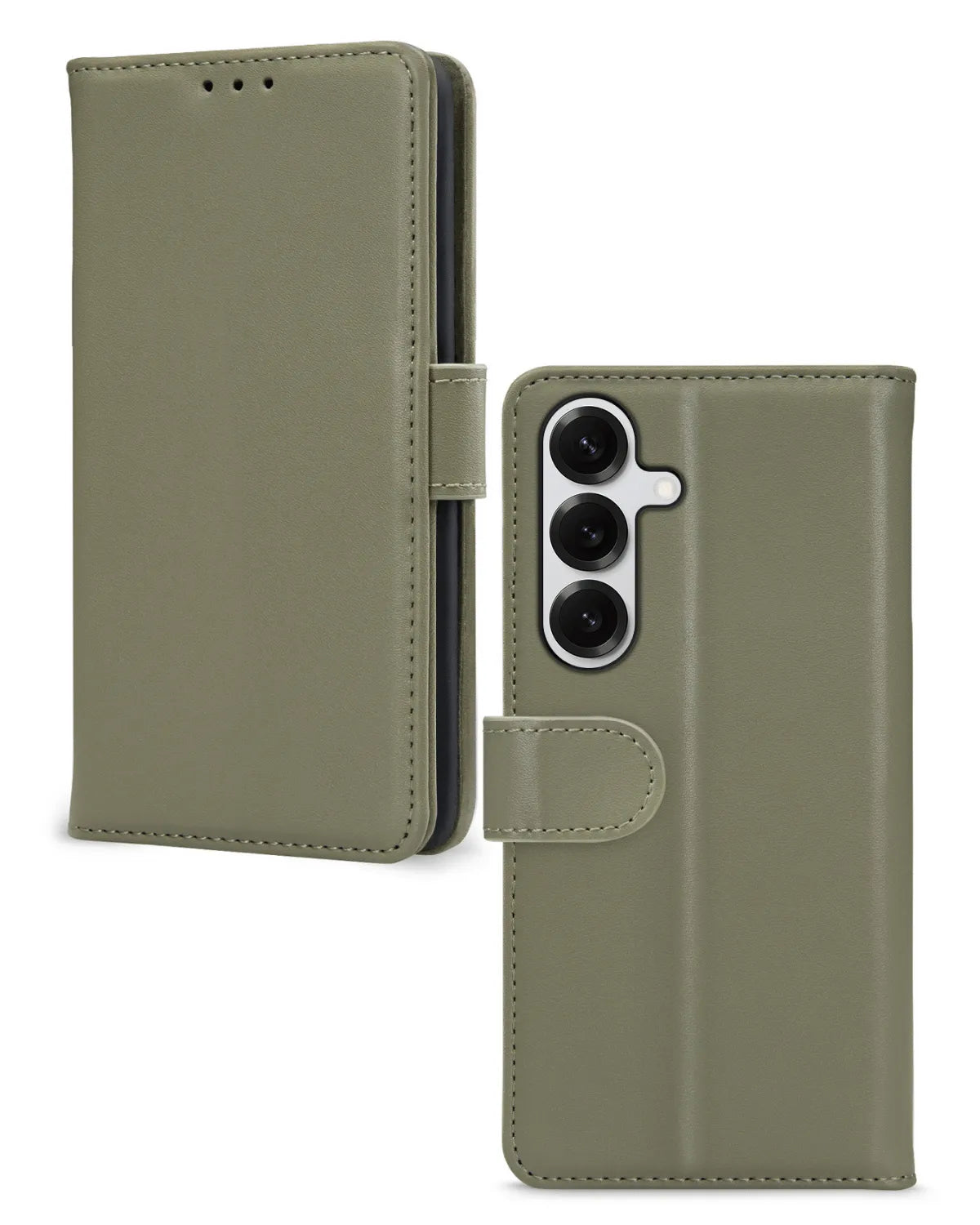 wee Mobilize Wallet Cases voor Samsung Galaxy S25 5G, één met gesloten voorzijde en één met zicht op de achterkant.