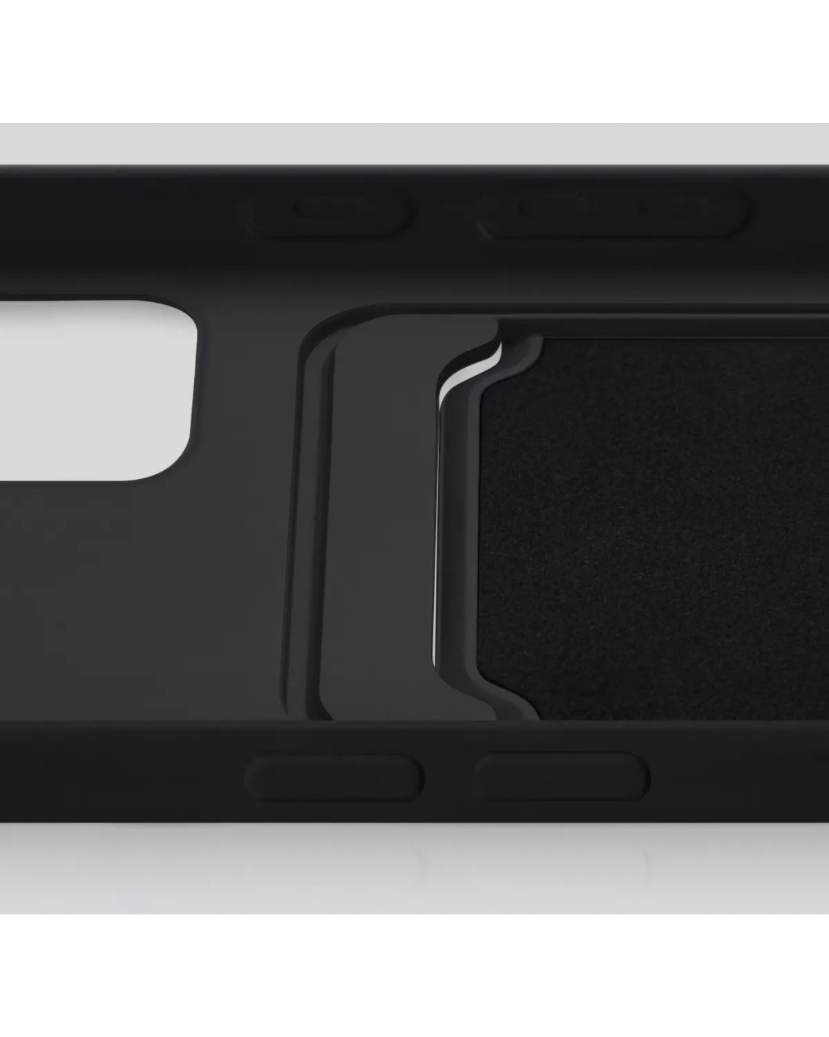 Binnenkant van de mat zwarte Mobilize Gelly Card Case, met zachte voering en pasjesgleuf voor veilige opslag.