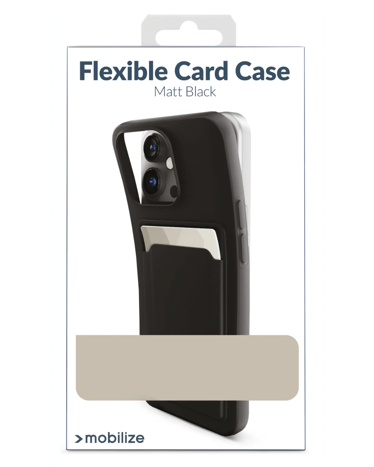 Retailverpakking van de Mobilize Rubber Gelly Card Case voor Samsung Galaxy S25 5G, mat zwart design met kaarthouder.