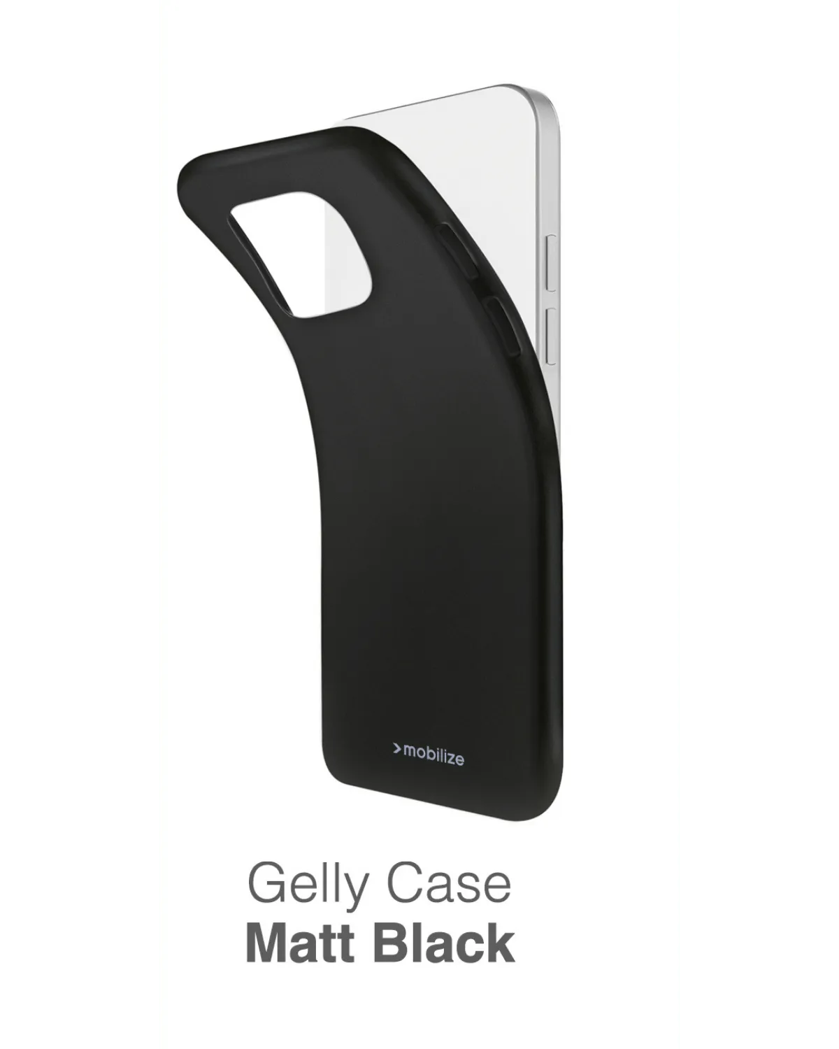 Flexibele mat zwarte Mobilize Gelly Case voor Samsung Galaxy S24 5G, toont de buigzaamheid en pasvorm van de hoes.