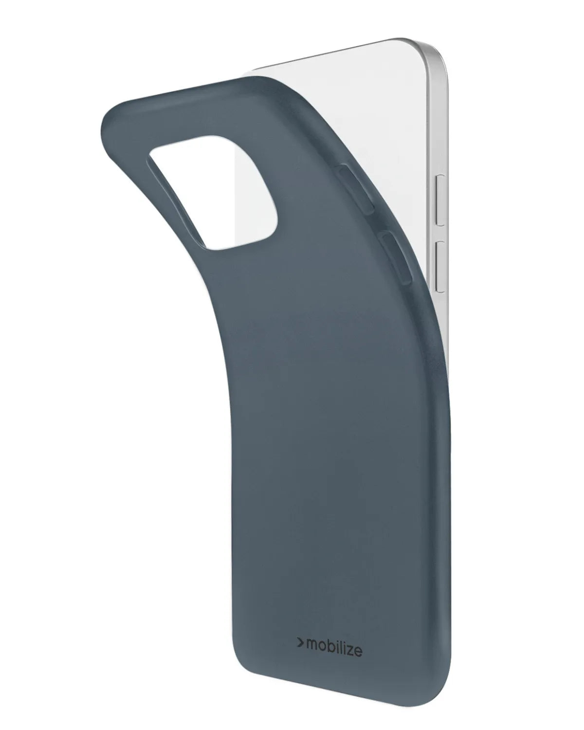 Buigbare matblauwe Mobilize Gelly Case voor Samsung Galaxy S23 Ultra, toont flexibele en schokabsorberende pasvorm.