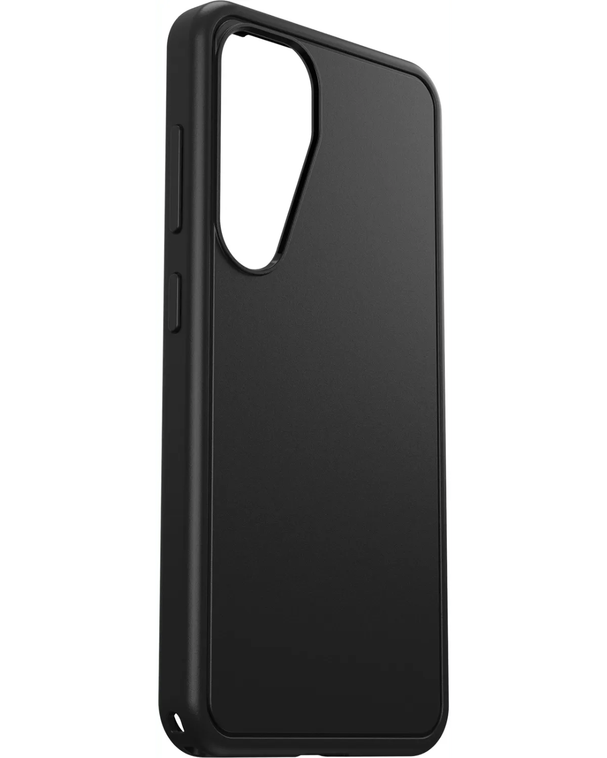 Zijaanzicht van de Otterbox Symmetry Magnets Case in zwart, met precieze uitsparingen en knoppenbescherming.