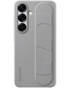 Grijze Samsung Standing Grip Case voor Galaxy S25 Plus 5G met handige grip voor extra stabiliteit en comfortabel gebruik.