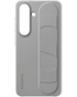 Grijze Samsung Standing Grip Case zonder telefoon, met uitsparing voor camera en flexibele grip voor extra stabiliteit.