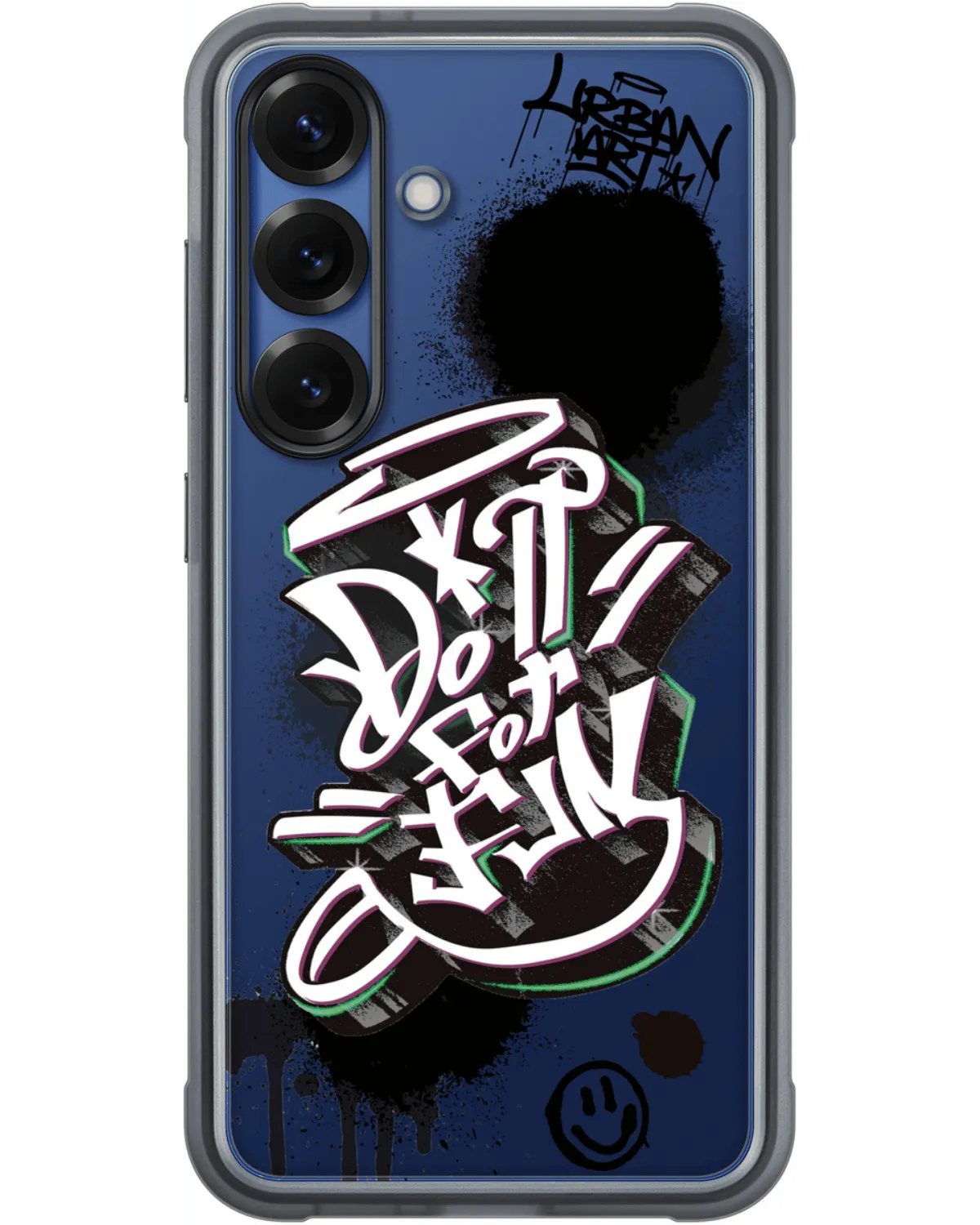 Zwarte Samsung Flipsuit Rugged Case voor de Galaxy S25 Plus 5G, met stoer ontwerp en graffiti-stijl tekst "Do It For Fun".
