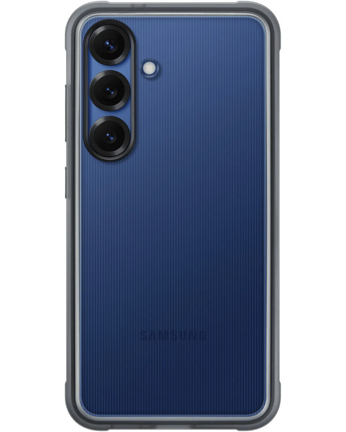 Achterkant van de Samsung Flipsuit Rugged Case voor de Galaxy S25 Plus 5G, met transparant design en subtiele ribbelstructuur.