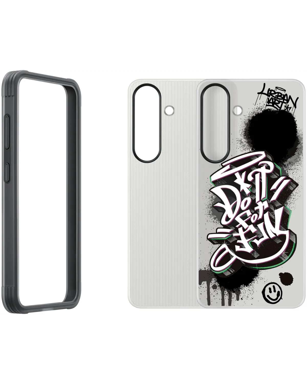 Samsung Flipsuit Rugged Case in losse onderdelen, met verwisselbare achterkant en stevige beschermrand.