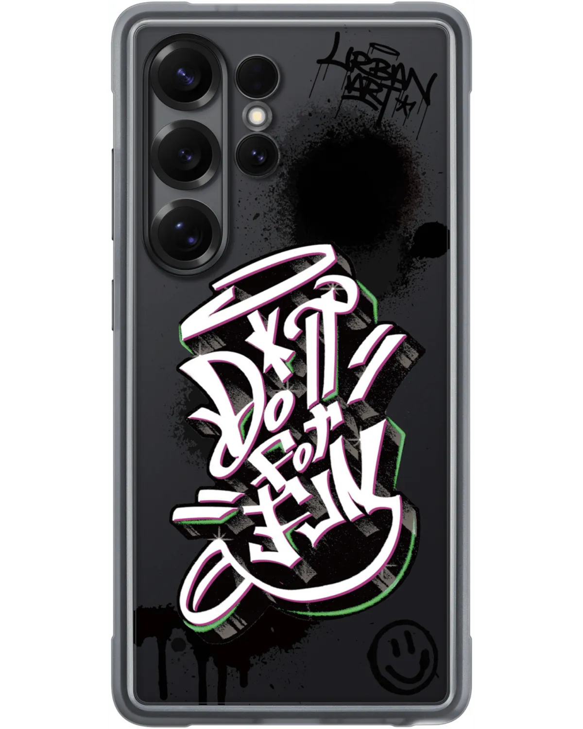 Samsung Flipsuit rugged case voor Galaxy S25 Ultra in zwart, met graffiti-design en Urban Art tekst.
