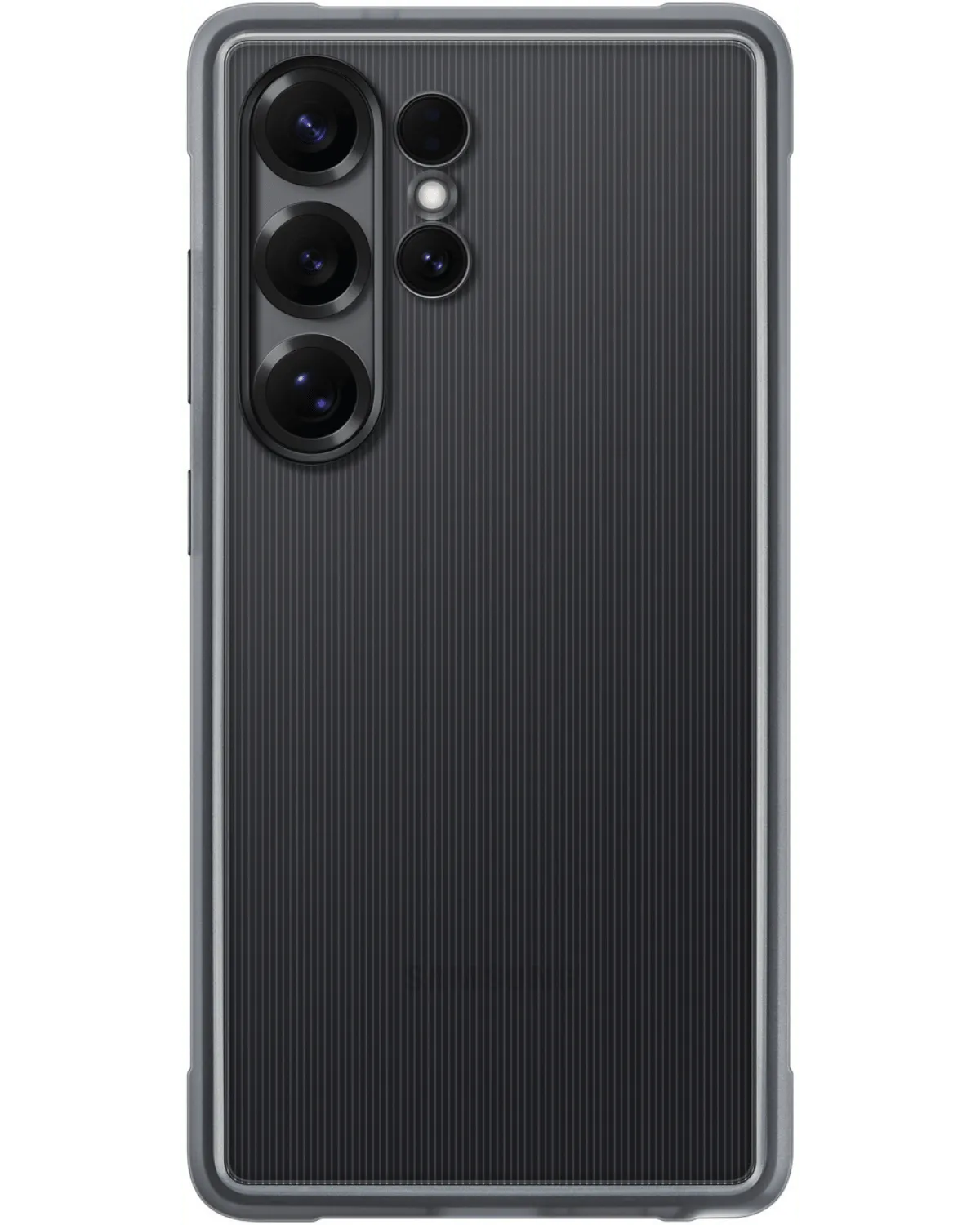 Achterzijde van de Samsung Flipsuit rugged case voor Galaxy S25 Ultra, met zwarte geribbelde structuur.