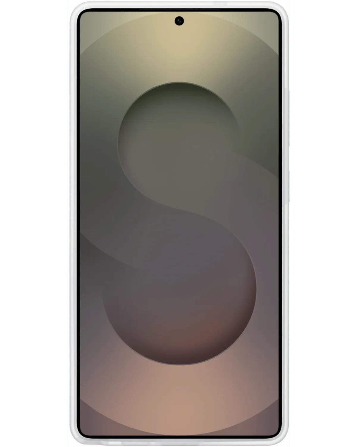 Vooraanzicht van de Galaxy S25 Ultra met een witte beschermhoes.