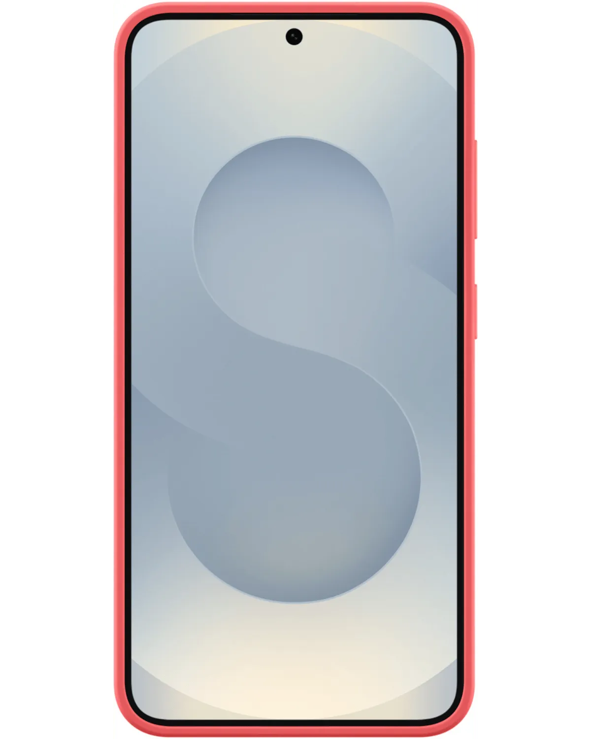 Vooraanzicht van de Samsung Galaxy S25 5G in een rode siliconen case, stijlvol en stevig passend.