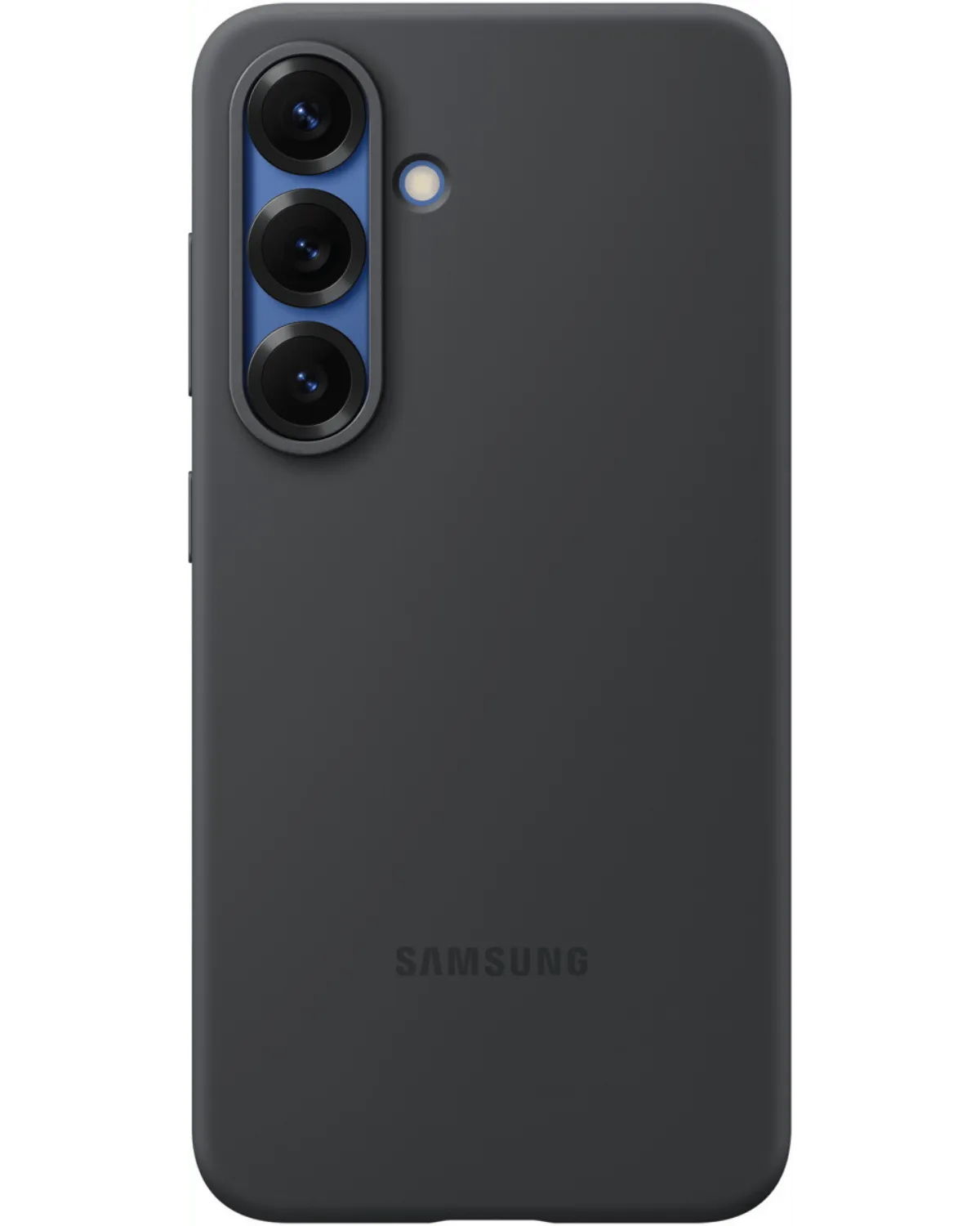 Zwarte Samsung Silicone Cover voor Galaxy S25 Plus, met een zachte afwerking en perfecte pasvorm.