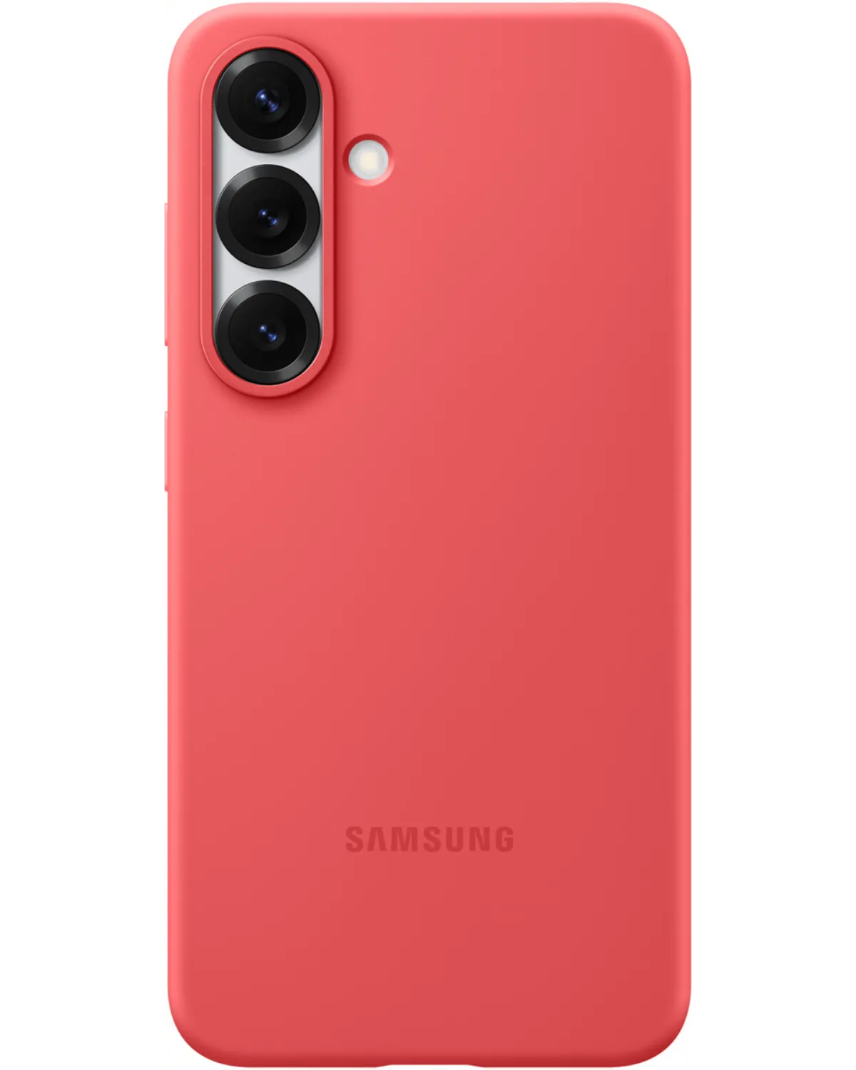 Rode Samsung Silicone Cover voor de Galaxy S25 Plus 5G, met een strak design en uitsparingen voor de camera's.