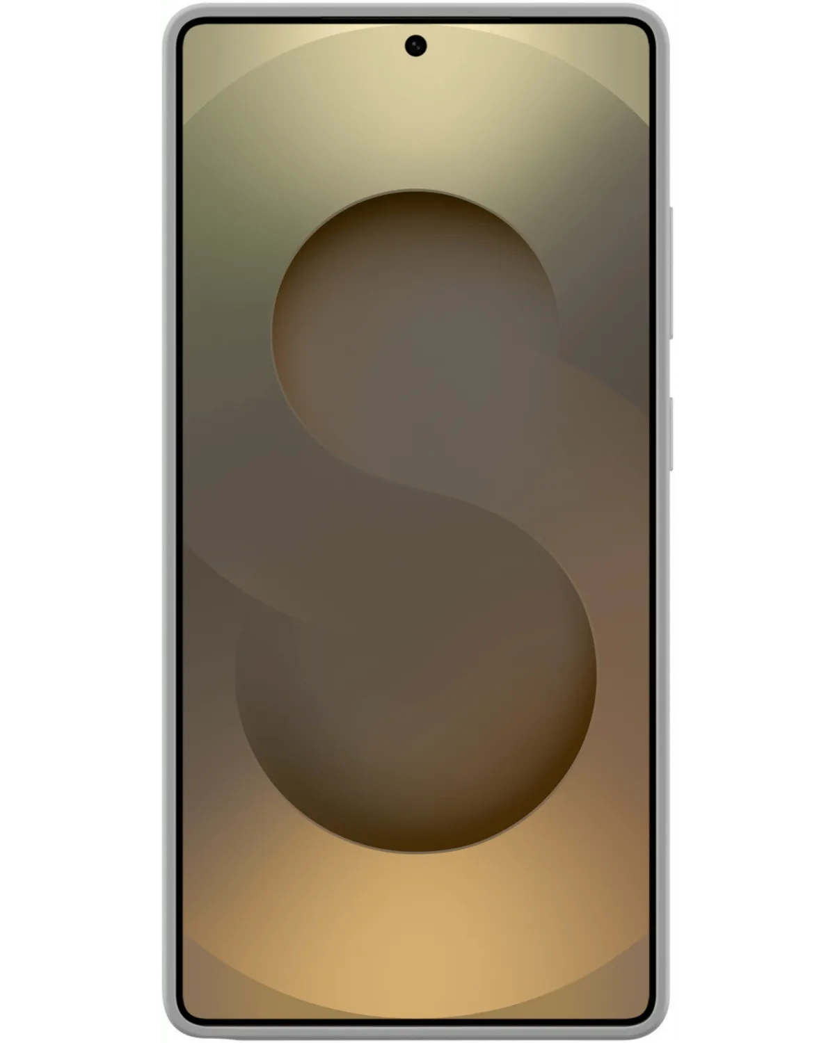 Vooraanzicht van de Samsung Galaxy S25 Ultra met de grijze Silicone Cover, strak design en naadloze pasvorm.