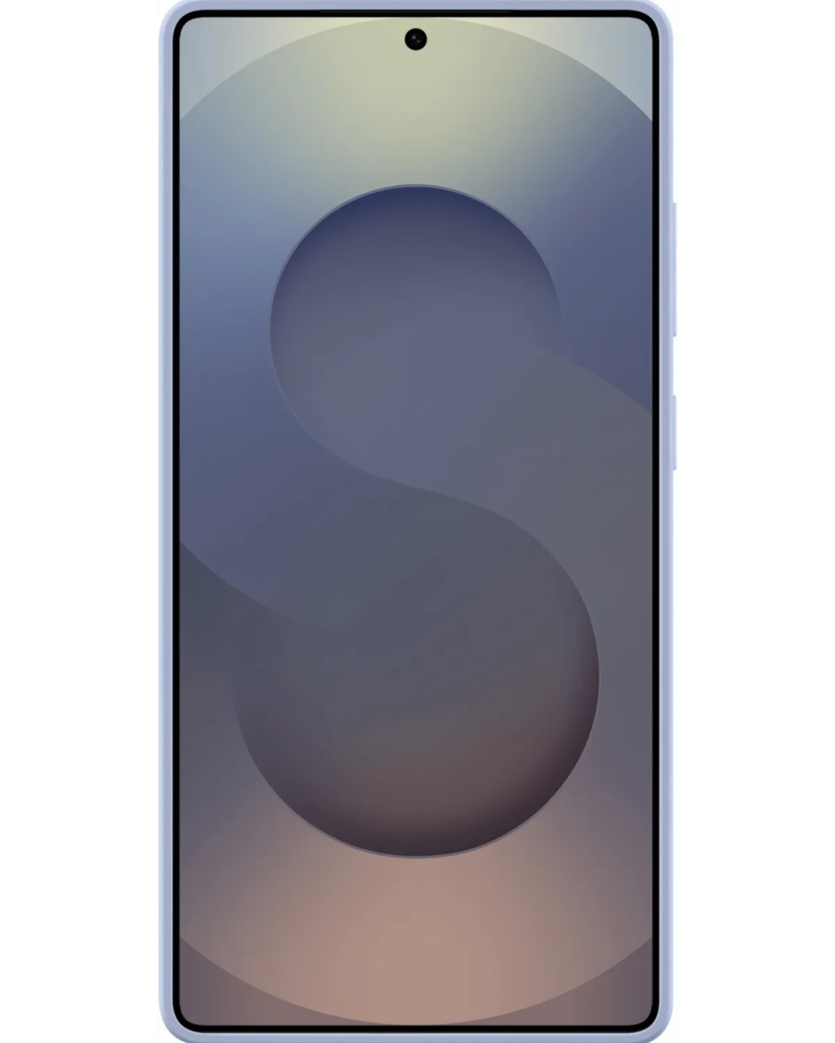 Vooraanzicht van de Samsung Galaxy S25 Ultra met de lichtblauwe Silicone Cover, strak design en naadloze pasvorm.