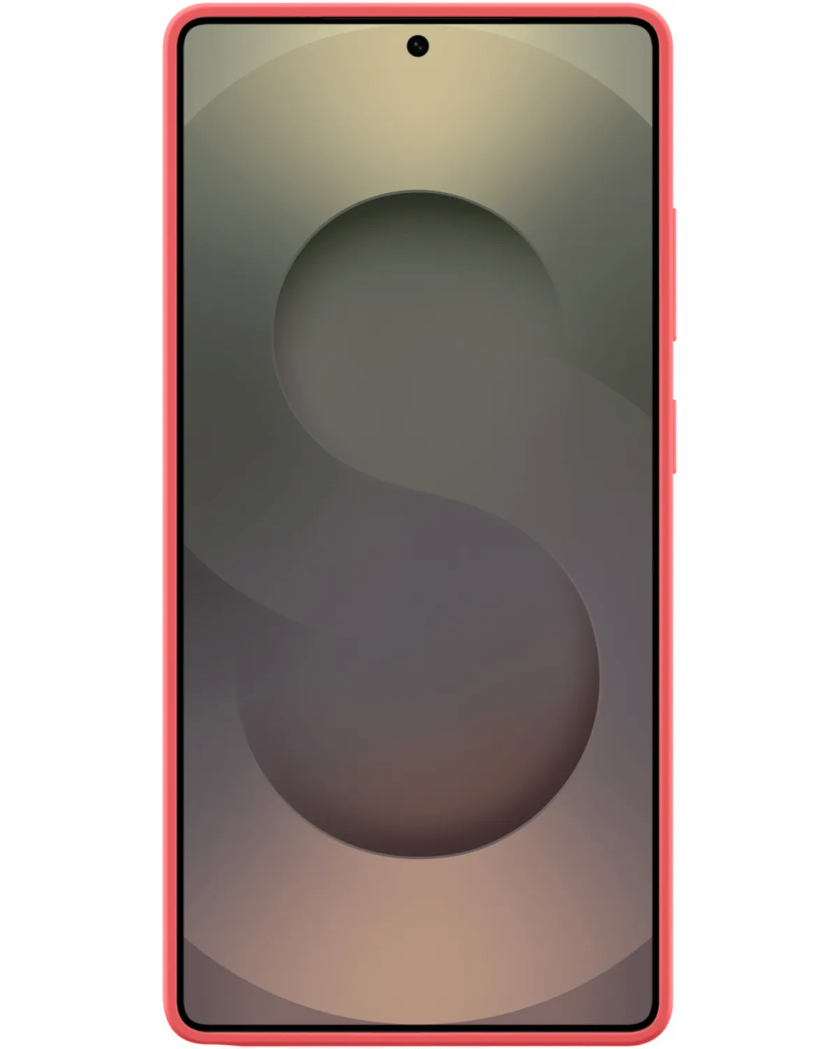 Vooraanzicht van de Samsung Galaxy S25 Ultra met de rode Silicone Cover, strak design en naadloze pasvorm.