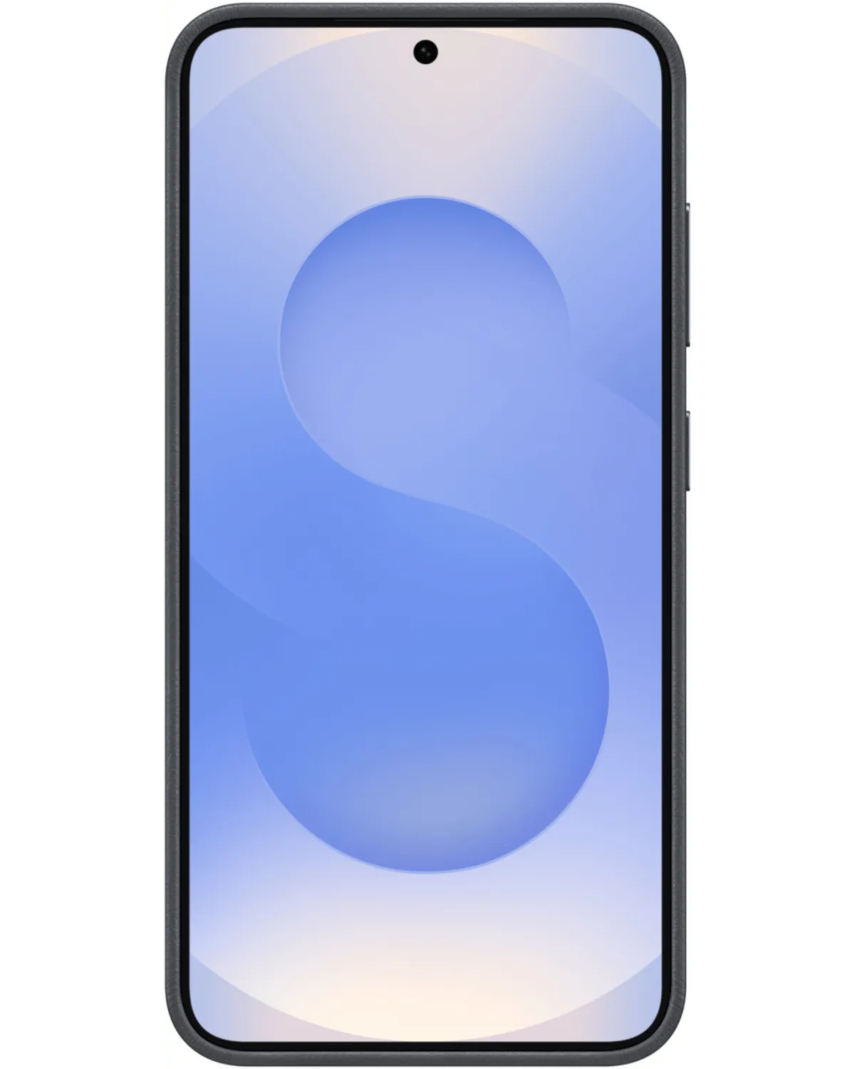 Vooraanzicht van de Samsung Galaxy S25 5G in de zwarte Kindsuit Case, met een strak ontwerp en precieze pasvorm.