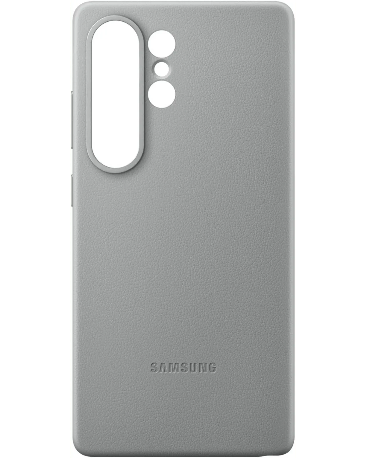 Achterkant van de Samsung Kindsuit Case, lederen textuur met Samsung-logo en camera-uitsparing.