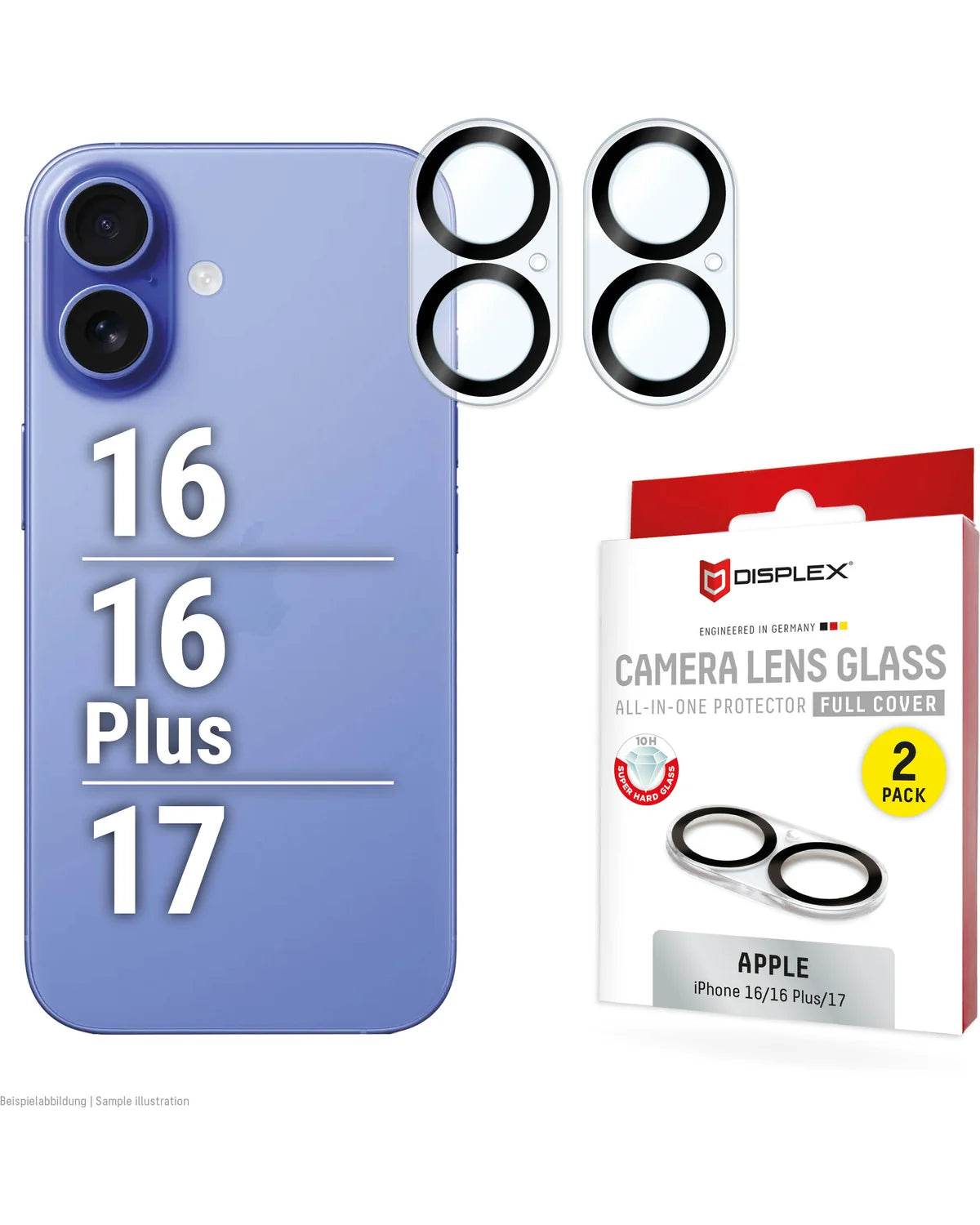 Displex CamGlass All-in-One Camera Screenprotector – Apple iPhone 16 / 16 Plus / 17