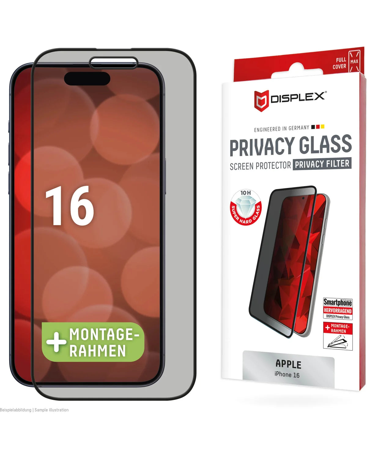 Displex Privacy Glass Full Cover Screenprotector – Apple iPhone 16
