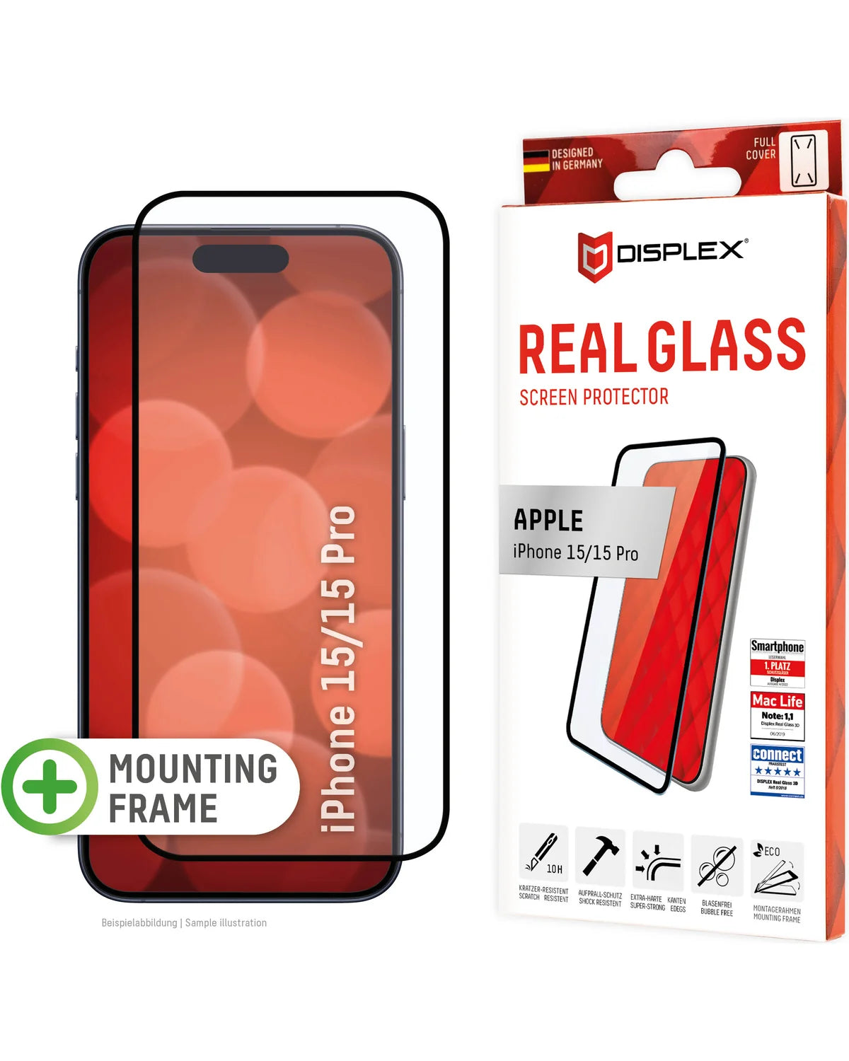 Displex Real Glass Full Cover Screenprotector – Apple iPhone 15 / 15 Pro
