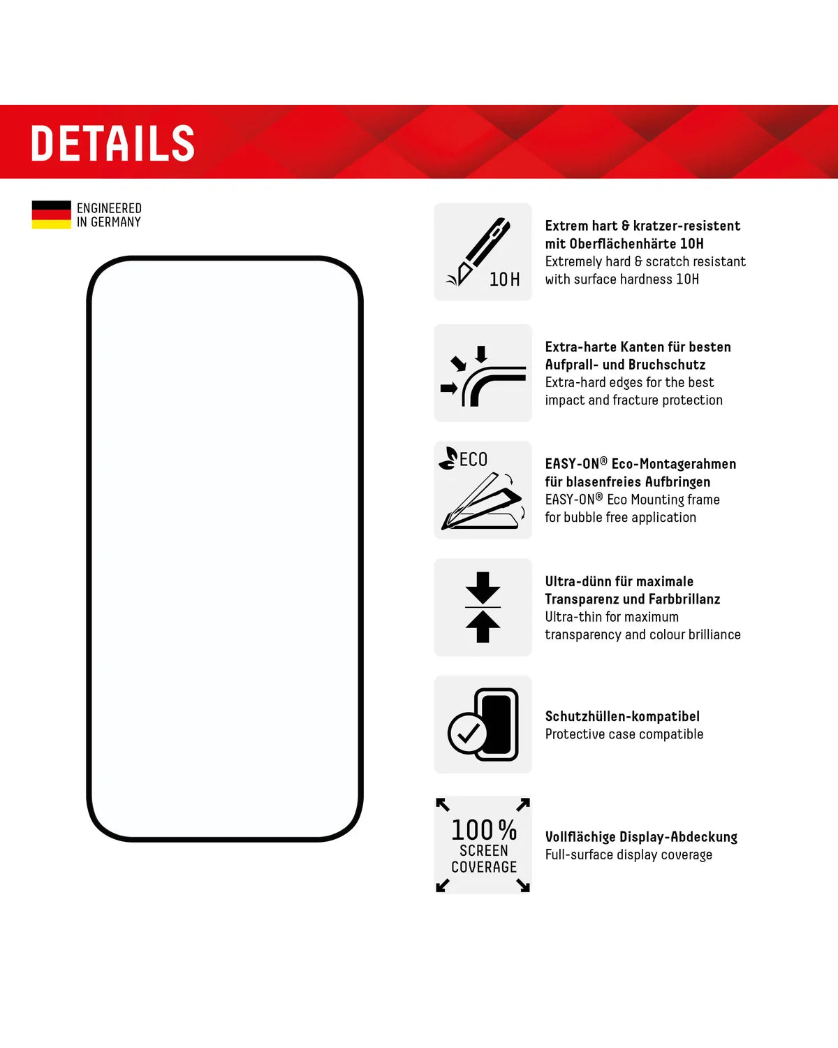 Displex Real Glass Full Cover Screenprotector – Apple iPhone 15 / 15 Pro
