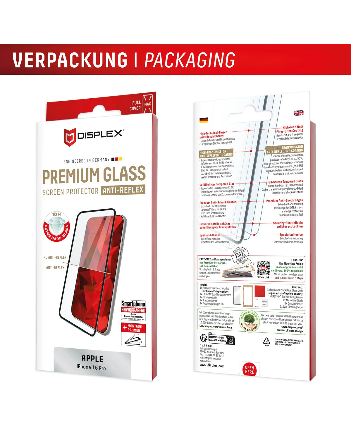 Displex Premium Glass Full Cover Anti-Reflex Screenprotector – Apple iPhone 16 Pro