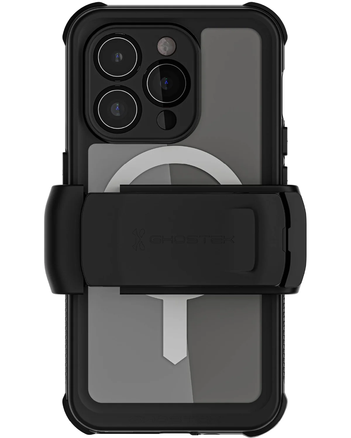Ghostek Nautical Waterproof MagSafe Case Telefoonhoesje Belt Swivel Holster Apple iPhone 15 Pro Transparant