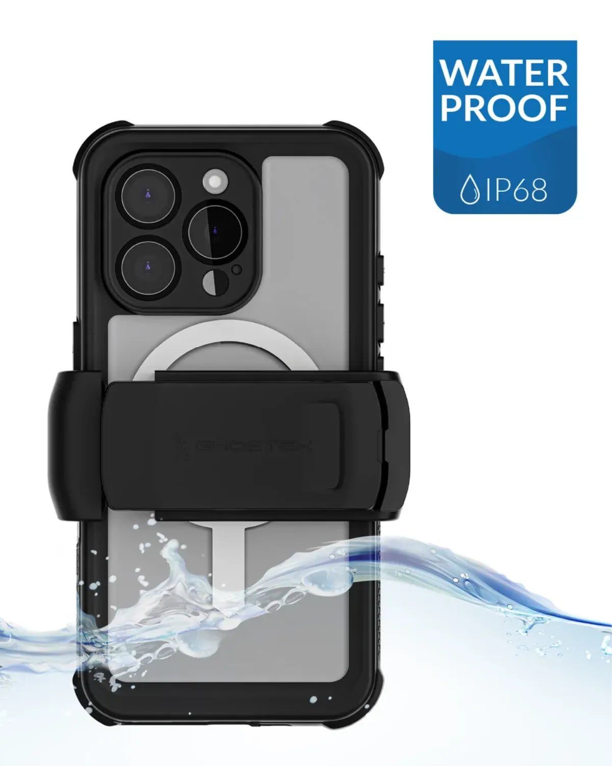 Ghostek Nautical Waterproof MagSafe Case Telefoonhoesje Belt Swivel Holster Apple iPhone 16 Pro Transparant