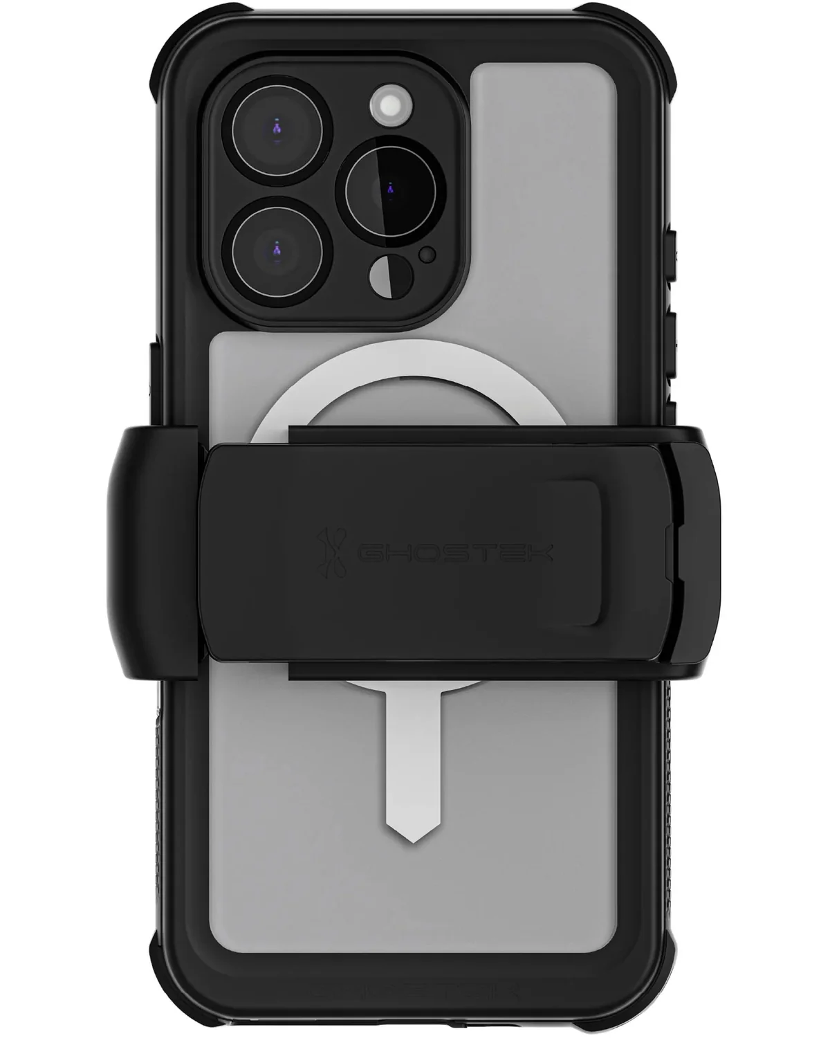 Ghostek Nautical Waterproof MagSafe Case Telefoonhoesje Belt Swivel Holster Apple iPhone 16 Pro Transparant