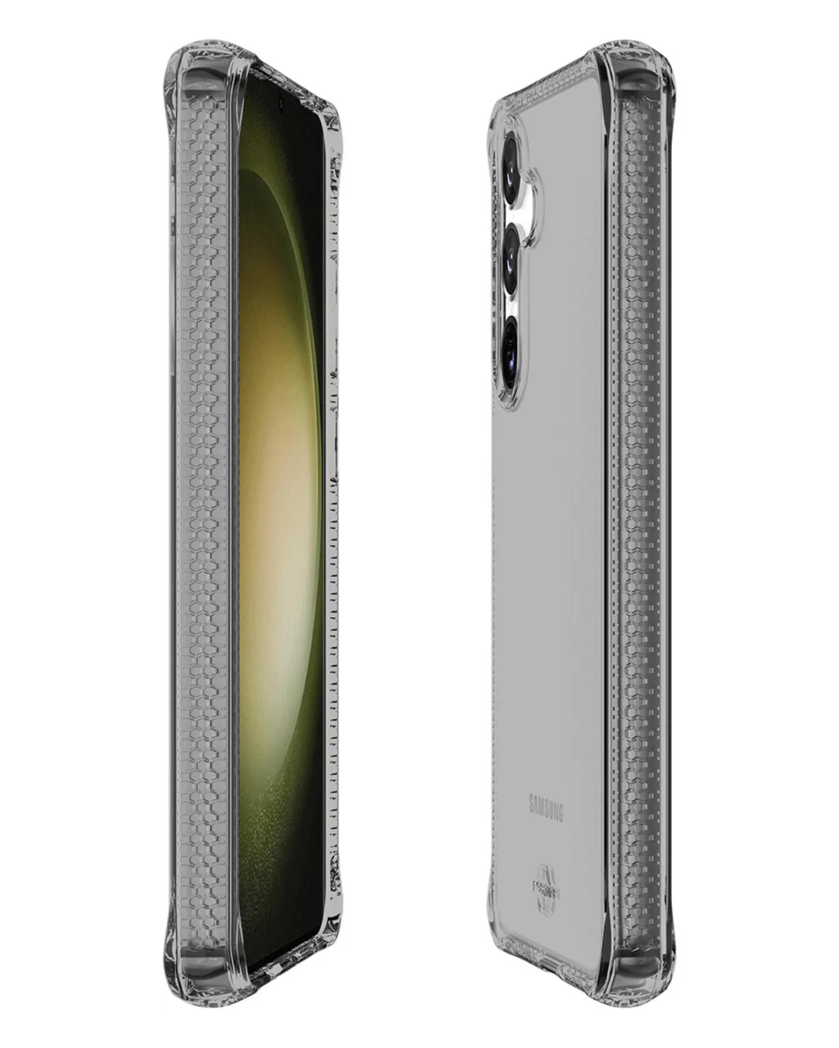 Zijkant van het Itskins Spectrumclear_R hoesje voor Samsung Galaxy S24, met verstevigde hoeken en anti-shock technologie.