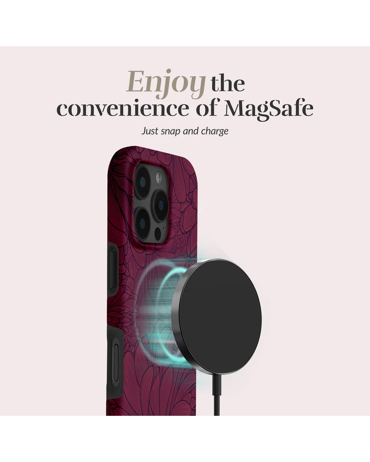 Mio By Mobilize Mio Berry Blooms Magsafe Compatibel Telefoonhoesje iPhone 16 Plus Bordeaux