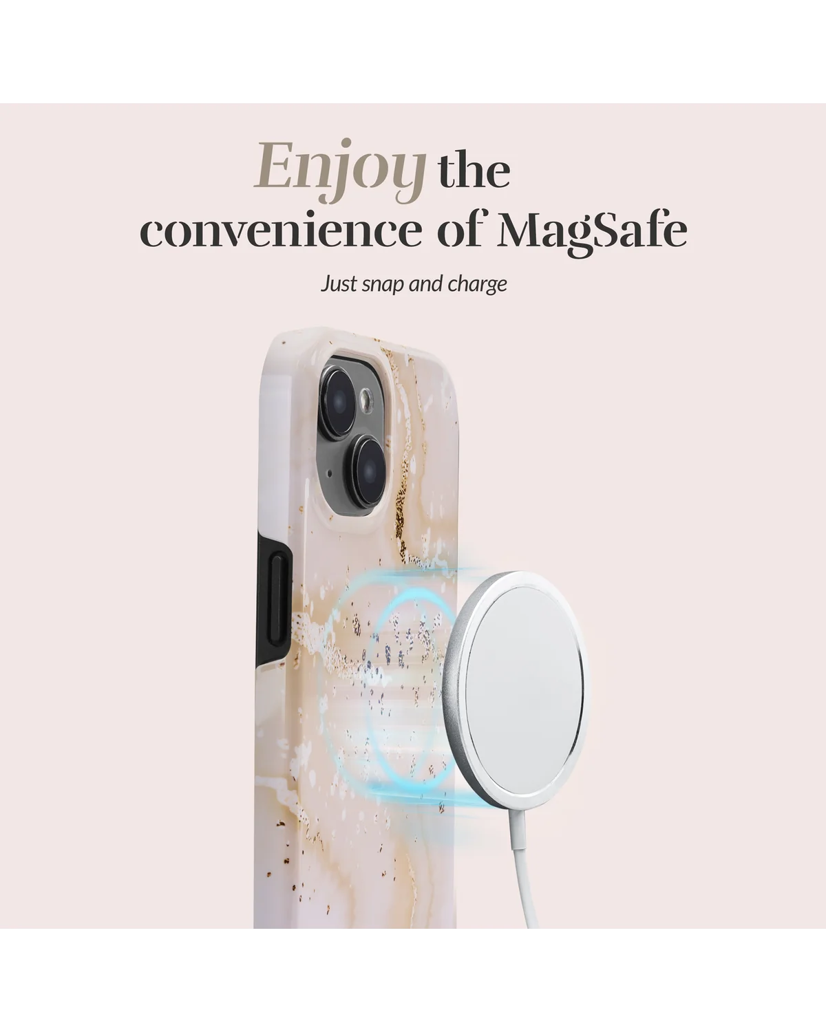 Mio By Mobilize Mio Gold Marble Magsafe Compatibel Telefoonhoesje iPhone 15 Zand-Goud