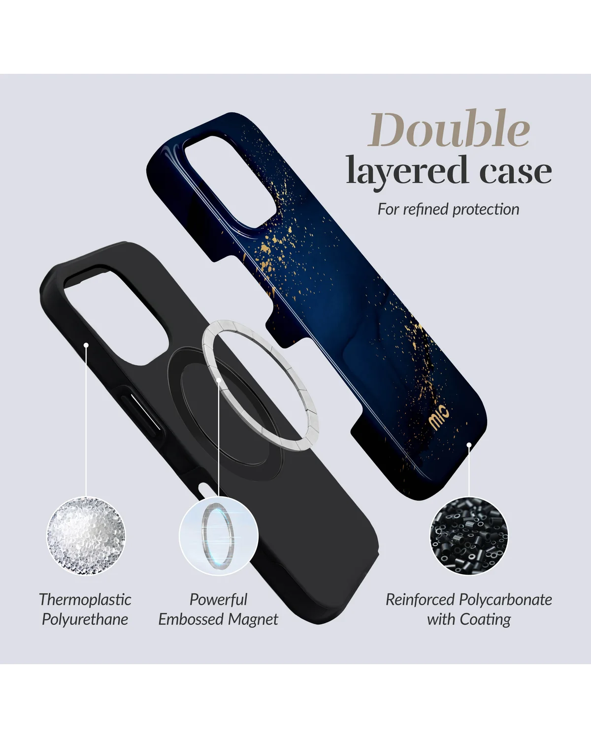 Mio By Mobilize Mio Midnight Sparkle Magsafe Compatibel Telefoonhoesje iPhone 15 Pro Blauw-Goud