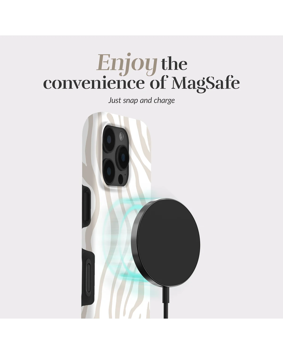 Mio By Mobilize Mio Sandy Zebra Magsafe Compatibel Telefoonhoesje iPhone 16 Pro  Taupe-Wit